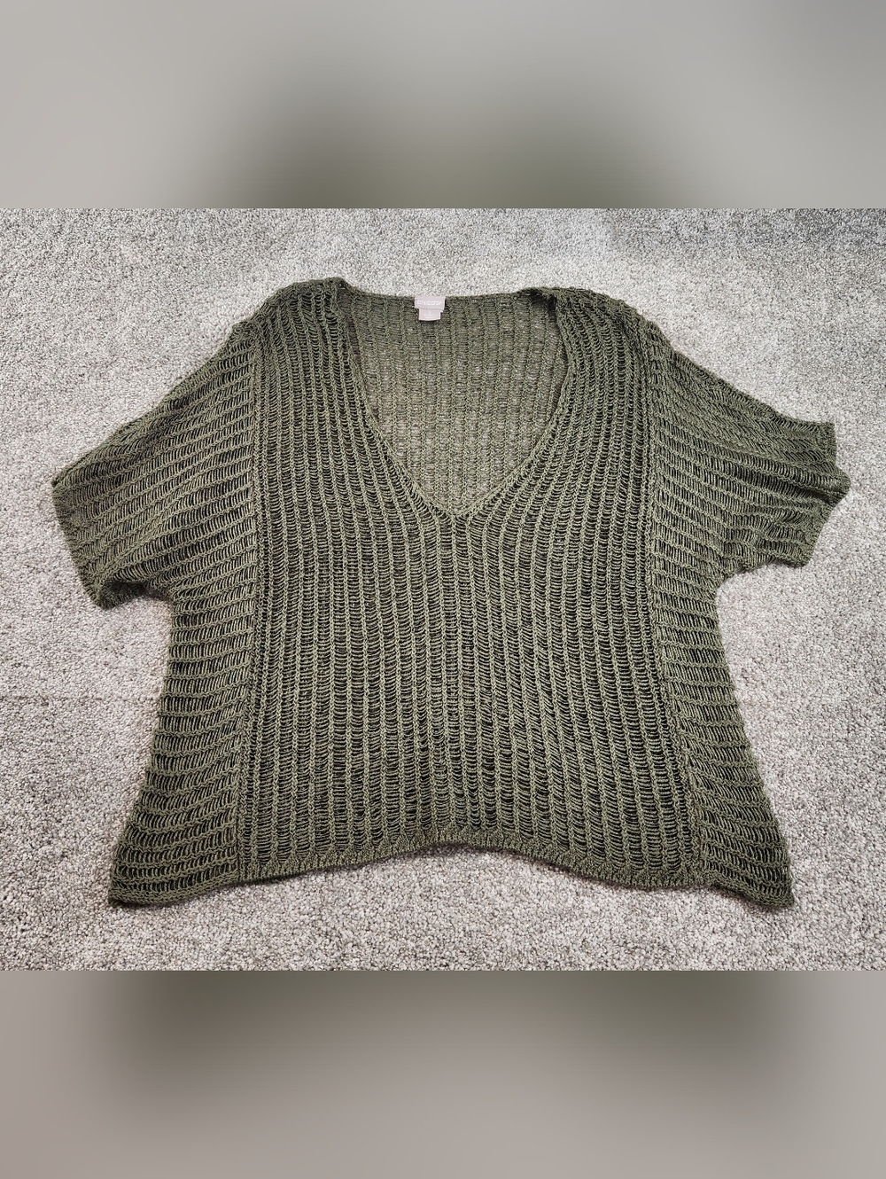 Chico's Womans Open Crochet Knit Sweater Size 2 (Large) Green Oversized Boho